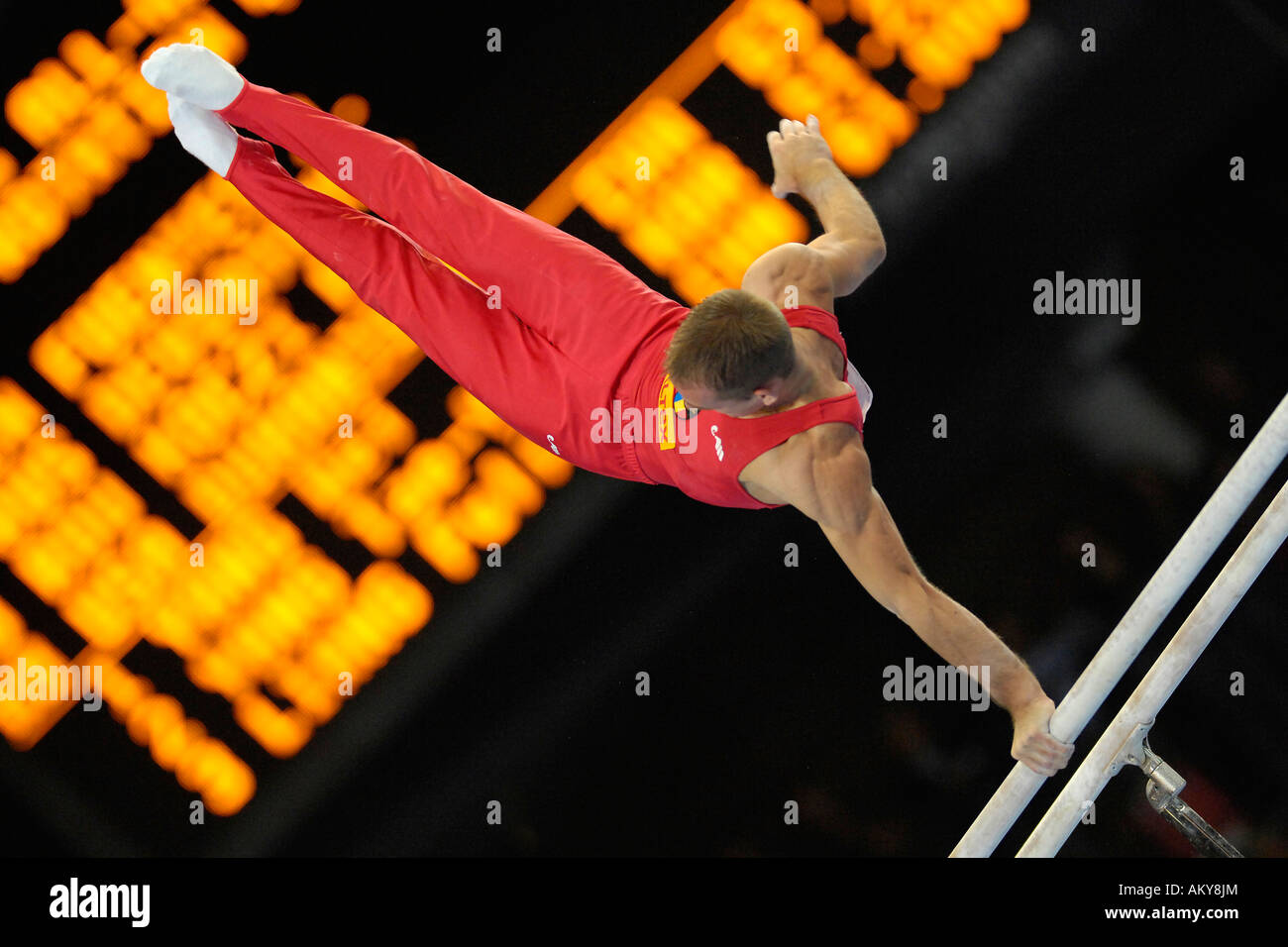 Artistic Gymnastics parallel bars Flavius KOCZI ROU Artistic Gymnastics World Championships 2007 Stuttgart Baden-Wuerttemberg G Stock Photo