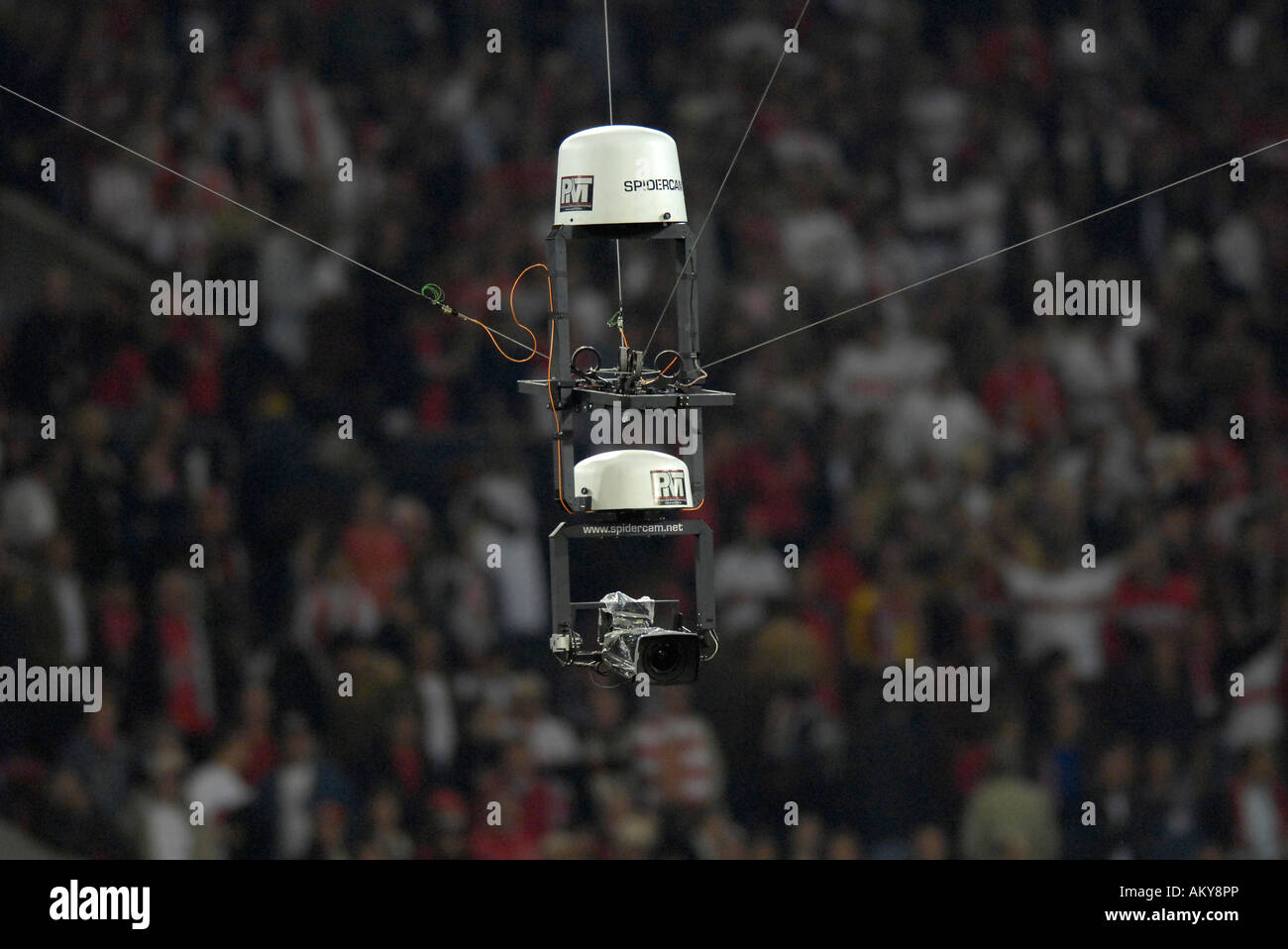 Spidercam special camera for bird's view in arenas Stock Photo