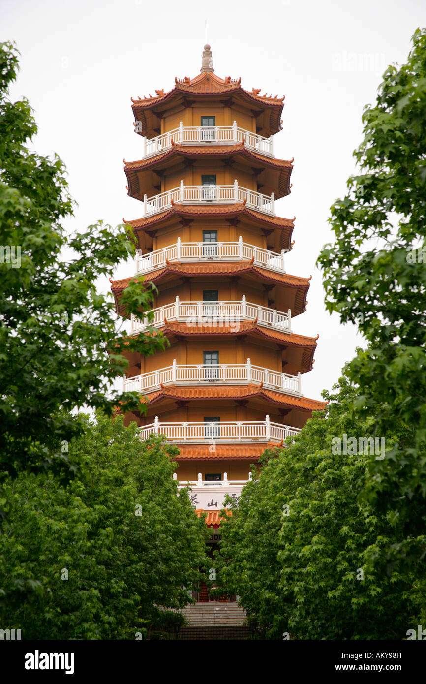 Eight storey pagoda with shrine to Bodhisattva Ksitigarbha in  grounds of Nan Tien Buddhist Temple ,Berkeley,New South Wales. Stock Photo