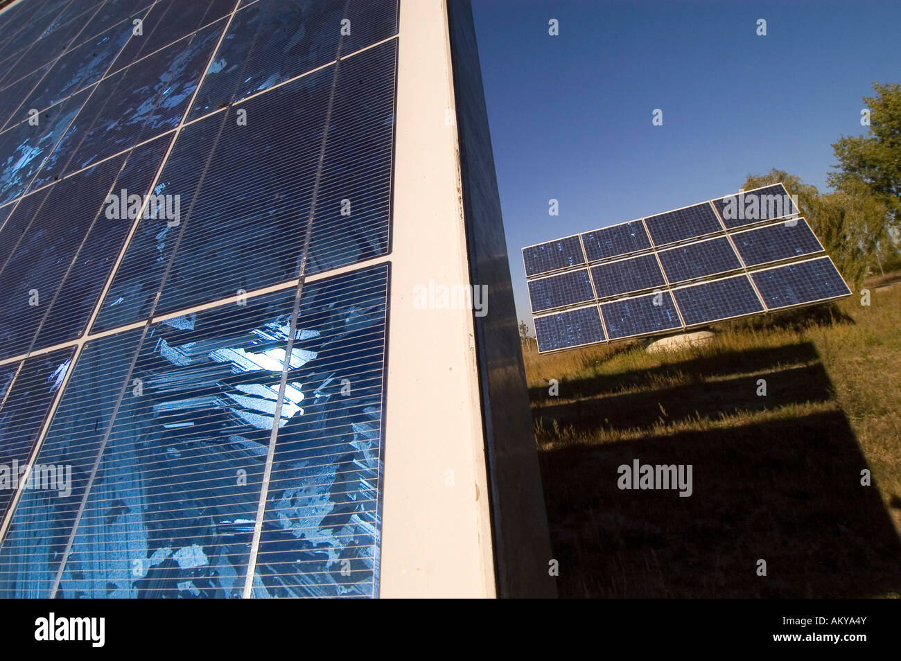 Solar modules on a testfield in Berlin, Germany Stock Photo