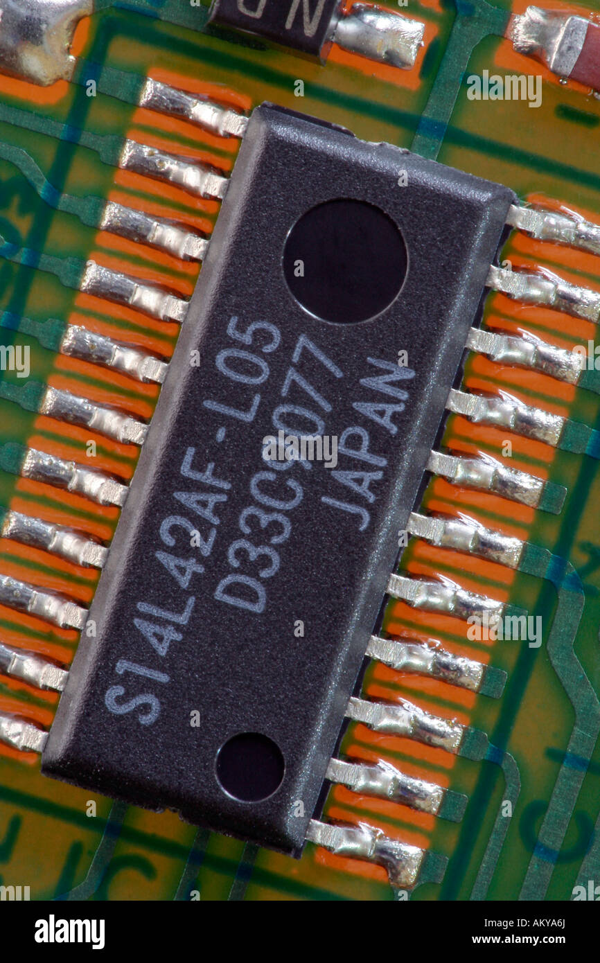 IC, integrated Chip solderd, board, macro Stock Photo