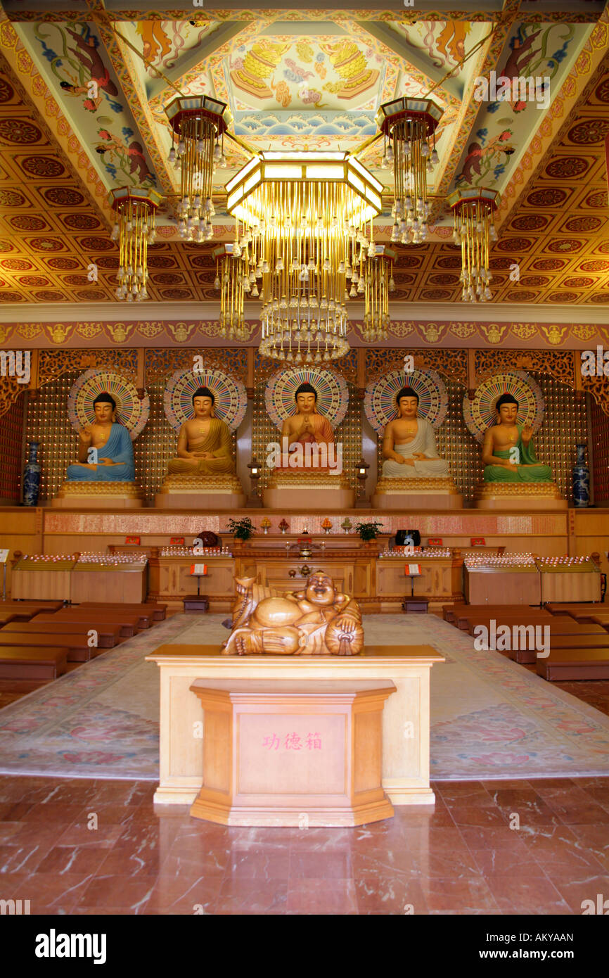 The Shrine of Five Buddhas in the Main Shrine Hall, Nan Tien Buddhist Temple,Berkeley,New South Wales. Stock Photo