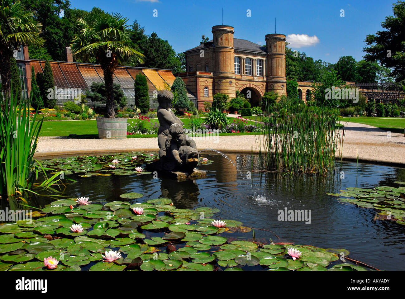 Botanical garden with old gate building, castle grounds, Karlsruhe, Baden-Wuerttemberg, Germany Stock Photo