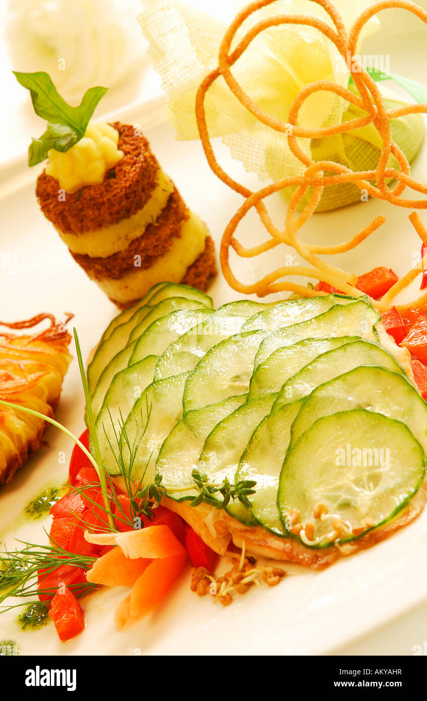 Fish dish, Nouvelle Cuisine Stock Photo