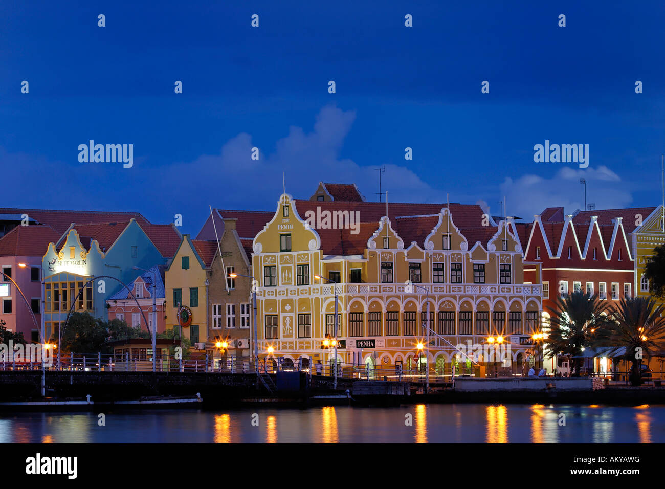 Evening in Willemstad, capital of Curacao and the Netherlands Antilles Stock Photo