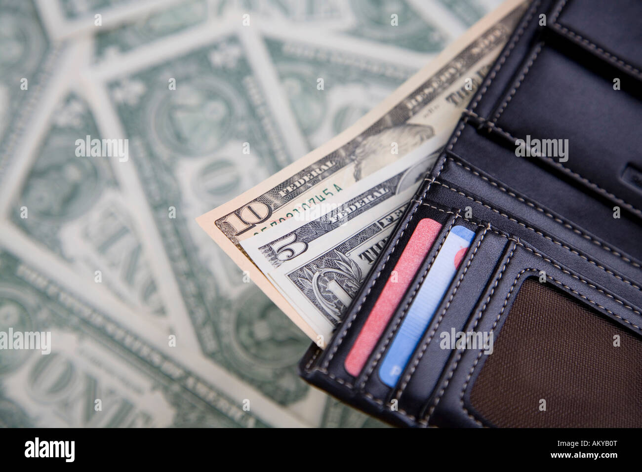 Purse with credit cards and bills Stock Photo