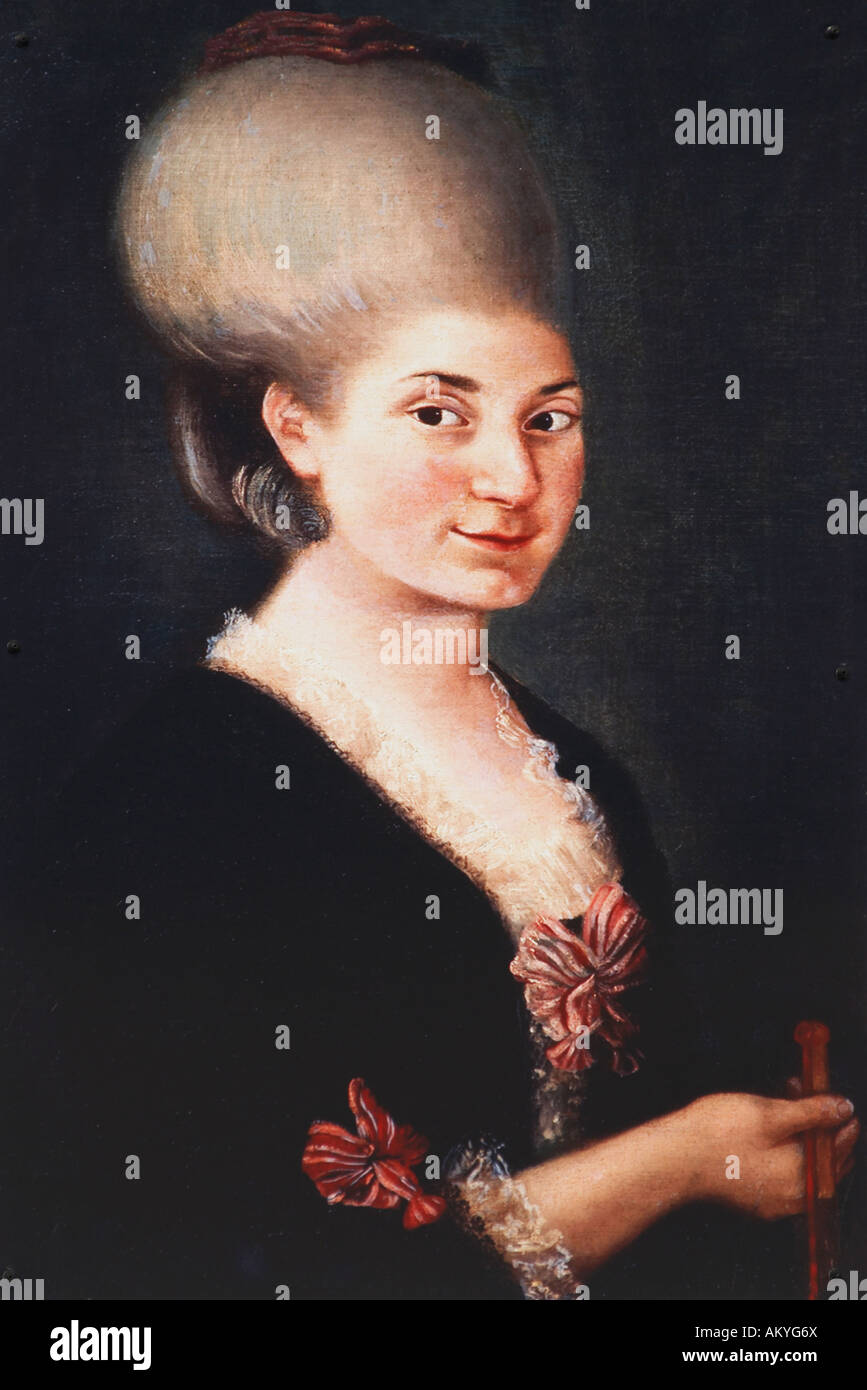Portrait of Mozart's sister 'Nannerl', Mozarthouse in St. Gilgen, birth house of Mozart's mother, Salzburg, Austria Stock Photo