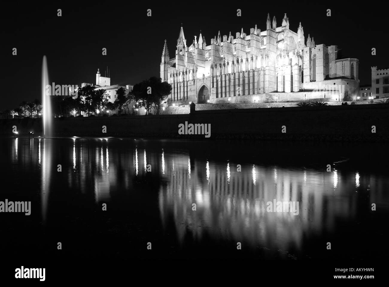 The Cathedral at night, Palma, Mallorca, Balearics, Mediterranean, Spain, Europe Stock Photo