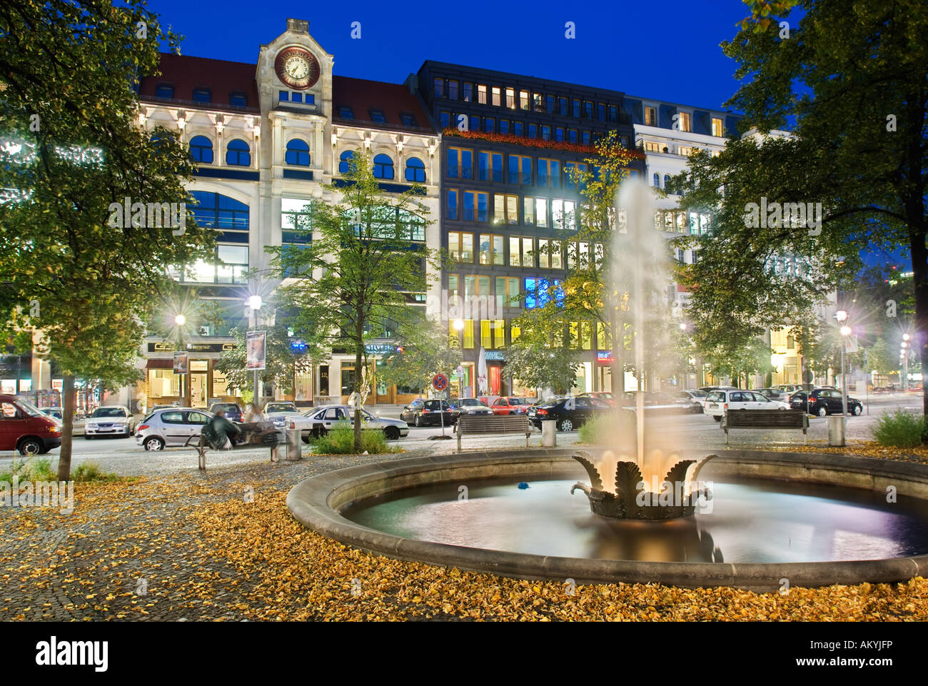 Fountain at the Hausvogtei place with restored house to the Berolina, Berlin, Germany Stock Photo