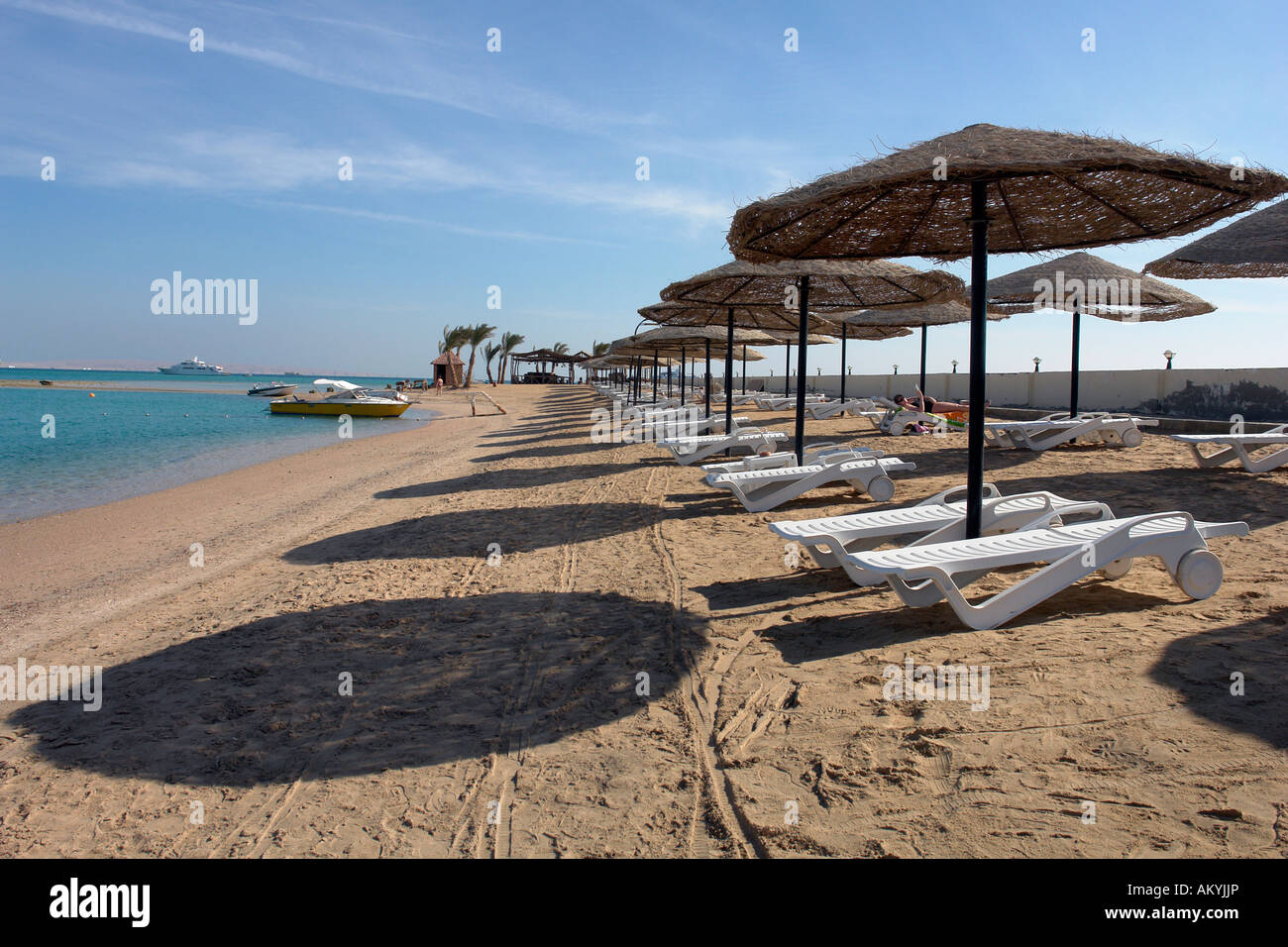 Bathing resort Hurghada at the Red Sea. Beach of a luxury hotel with