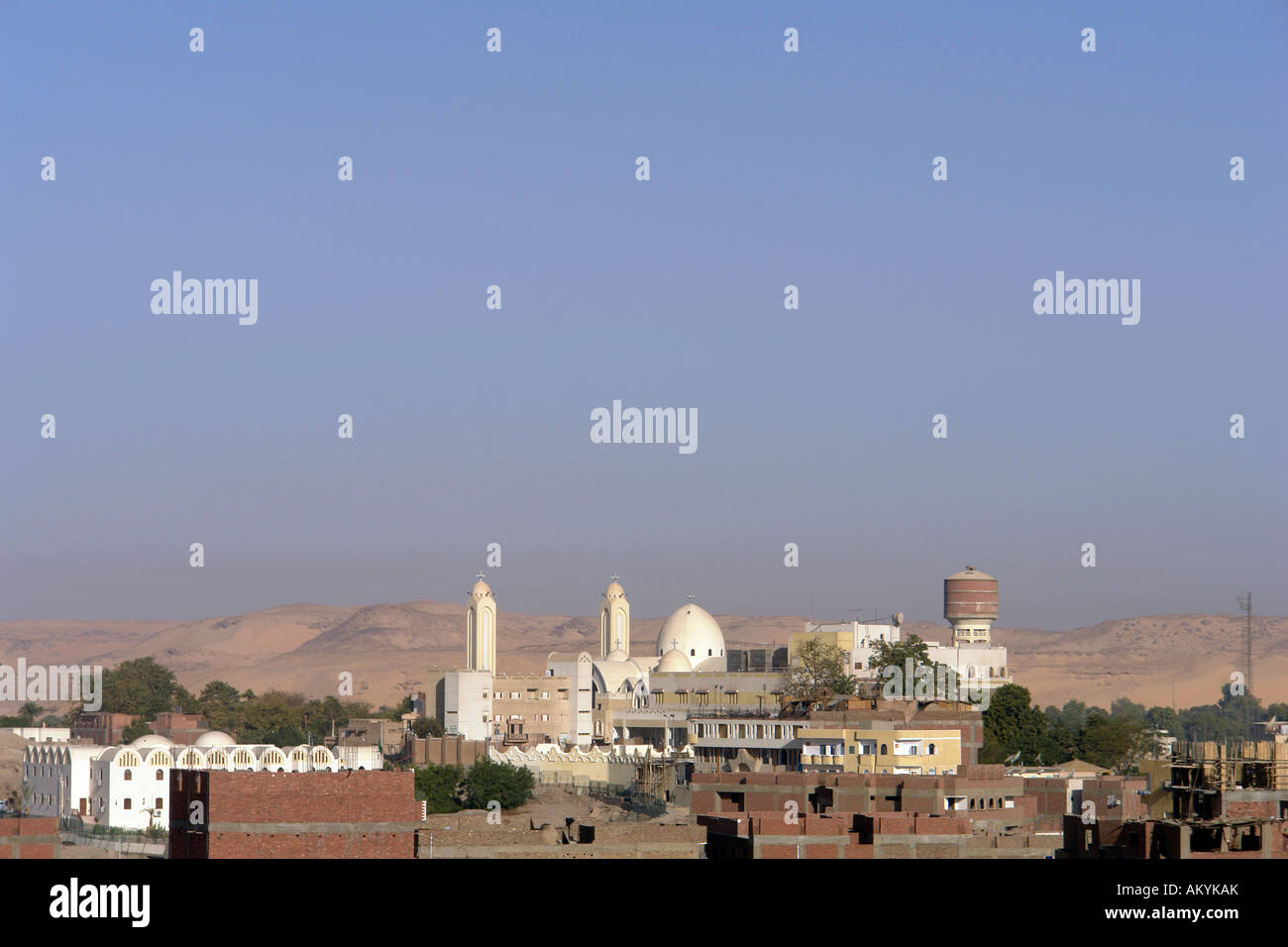 View over Aswan on coptic cathedral, Assuan, Aswan, Egypt Stock Photo