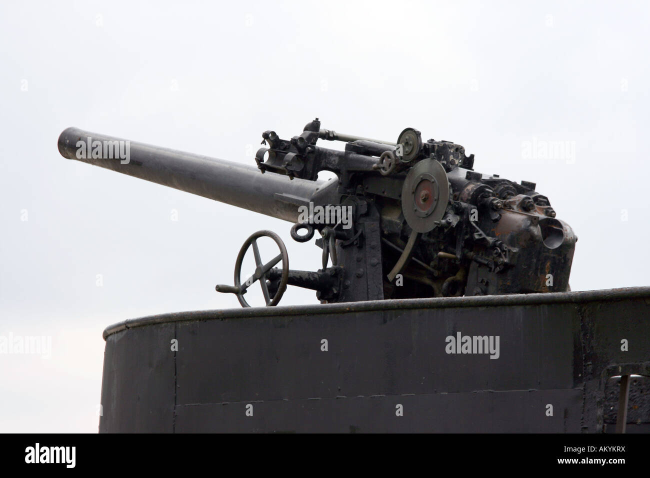 antique fire gun from old navy submarine Stock Photo