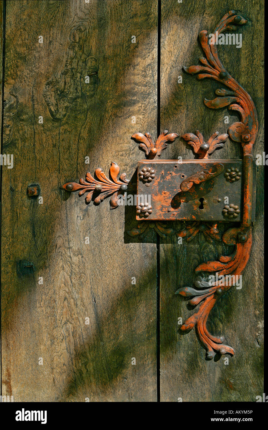Door lock, old metal fittings Stock Photo