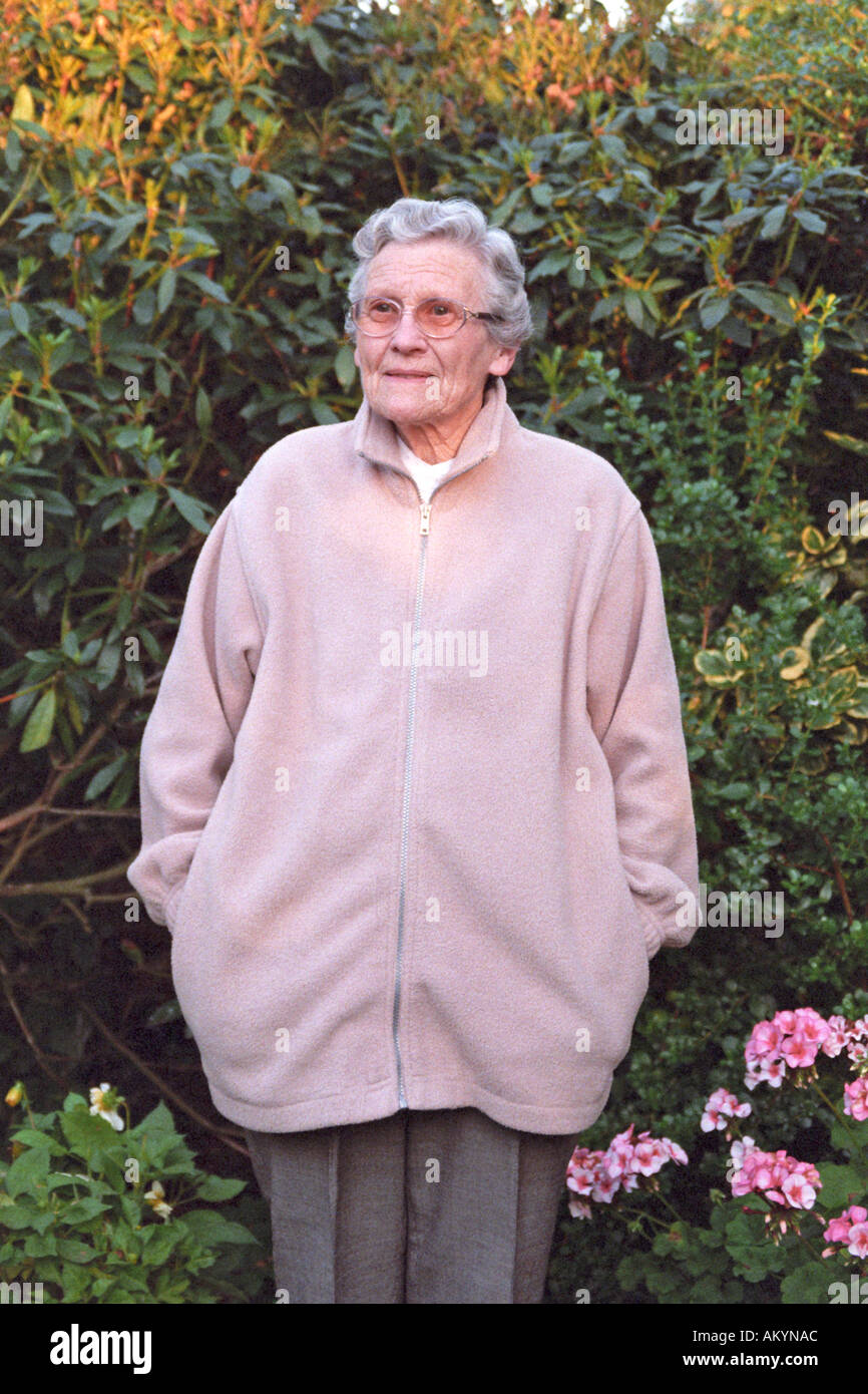 elderly woman wearing a fleece jacket made from recycled plastic