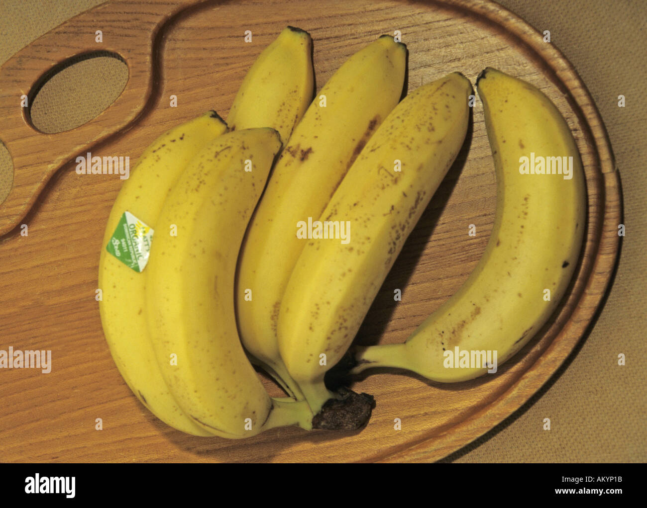 organic bananas on tray Stock Photo