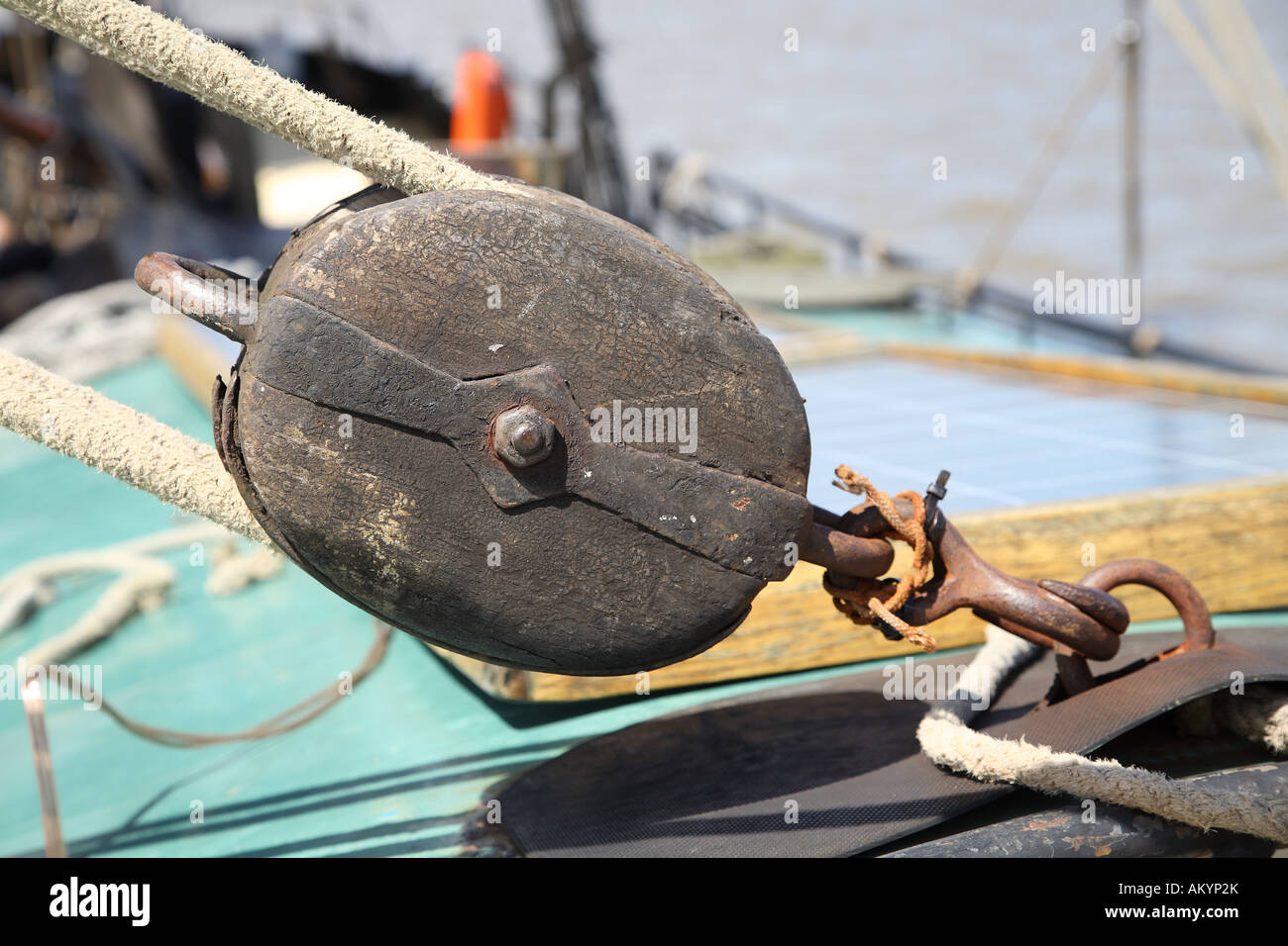 Reverse roller, rollblock on a sailboat Stock Photo