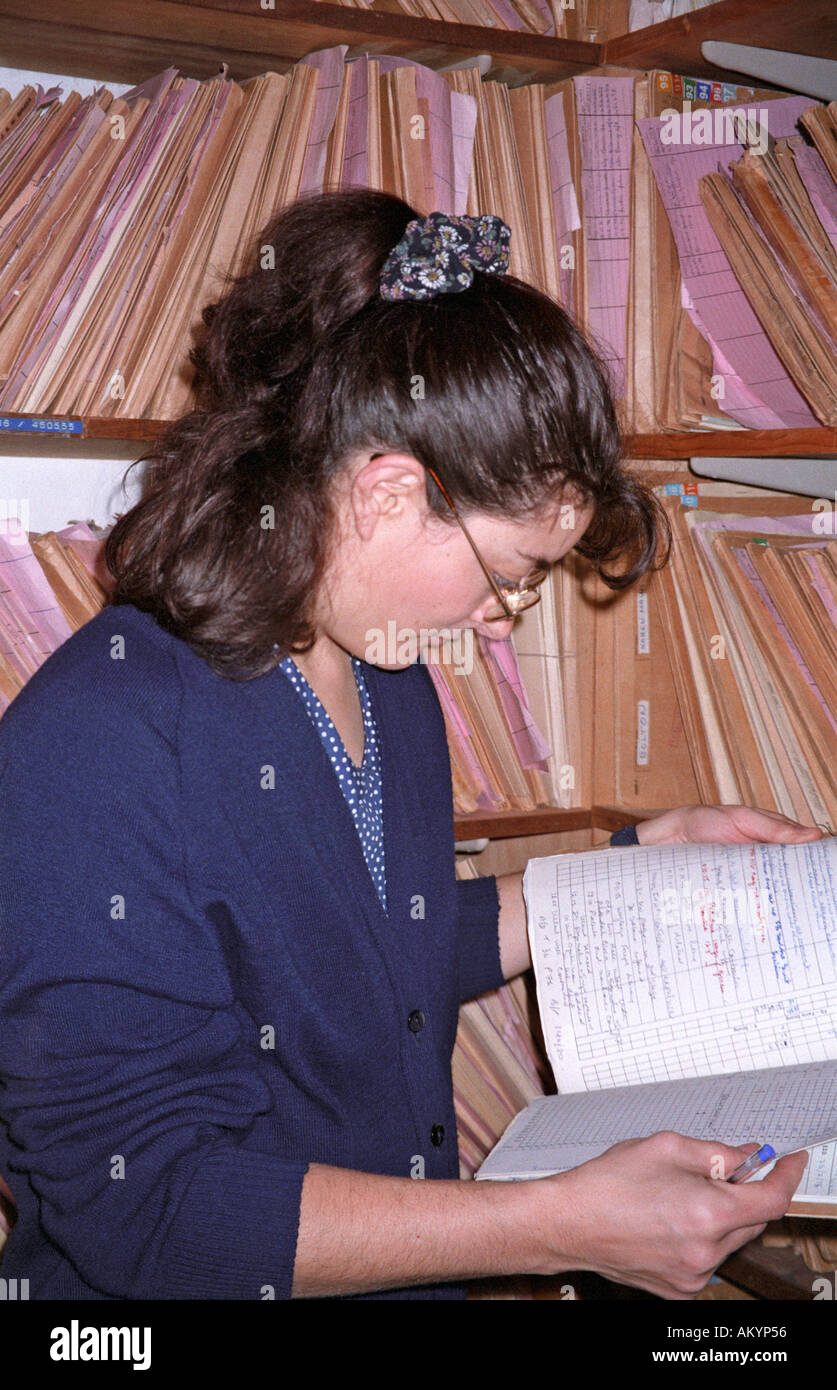 female hospital worker in the records department Stock Photo