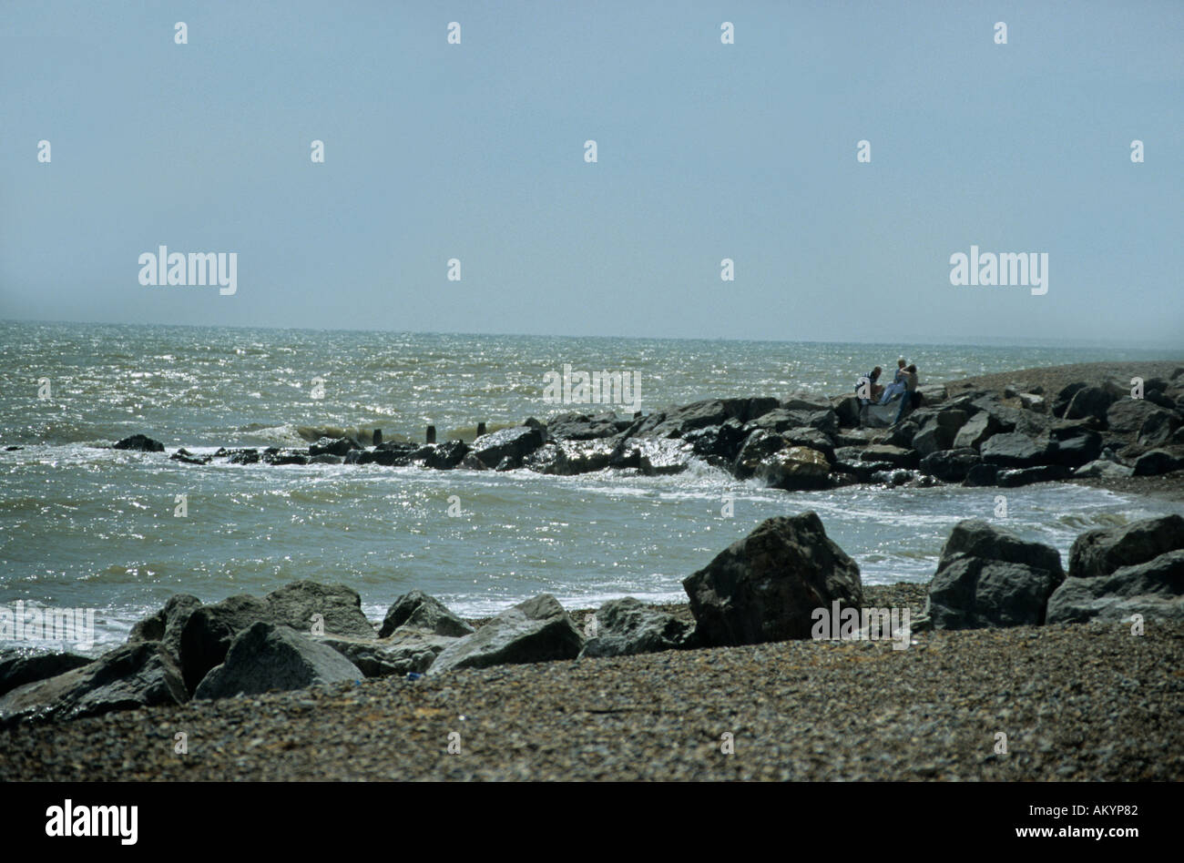 sea defence boulders at Goring by Sea beach helping high tides in rough weather conditions from