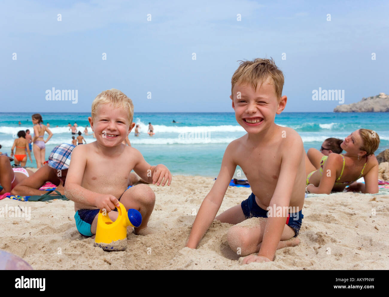 two boys 4 and 5 years old on the beach of cala rajada mallorca balearics spain stock photo alamy