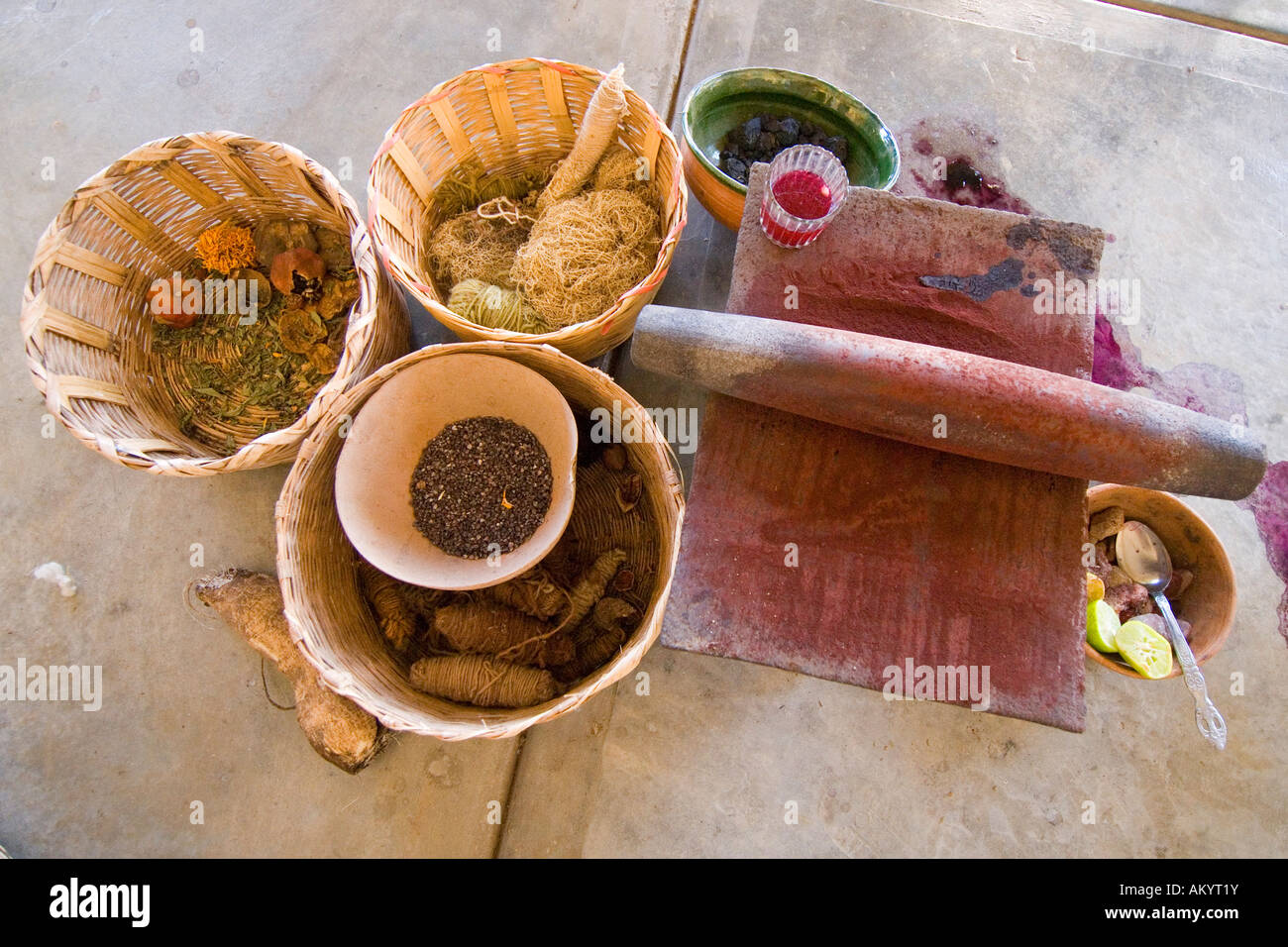 Production of natural colour, dye, Oaxaca, Mexico Stock Photo