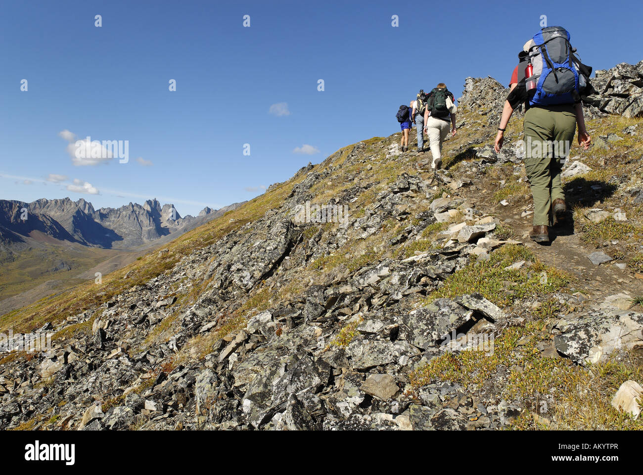 Hiker at Tombstone Territorial Park, Dempster Highway, Yukon Territory, Canada Stock Photo