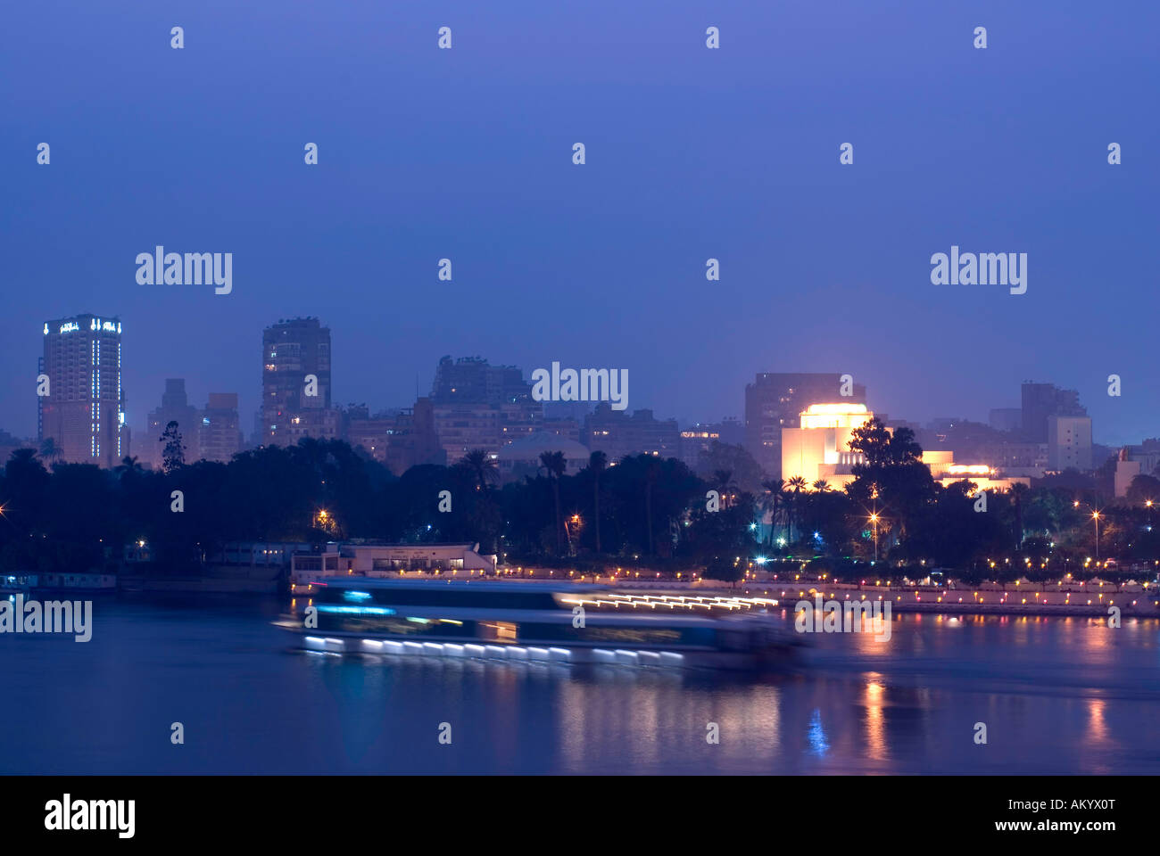 Cairo by night from the banks of the river nile Stock Photo