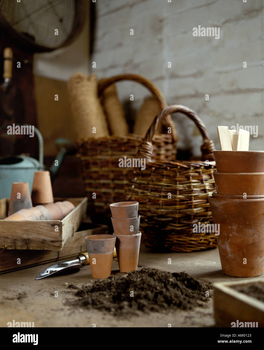 Potting Bench In Gardeners Shed Used In The Hobby Of Gardening In