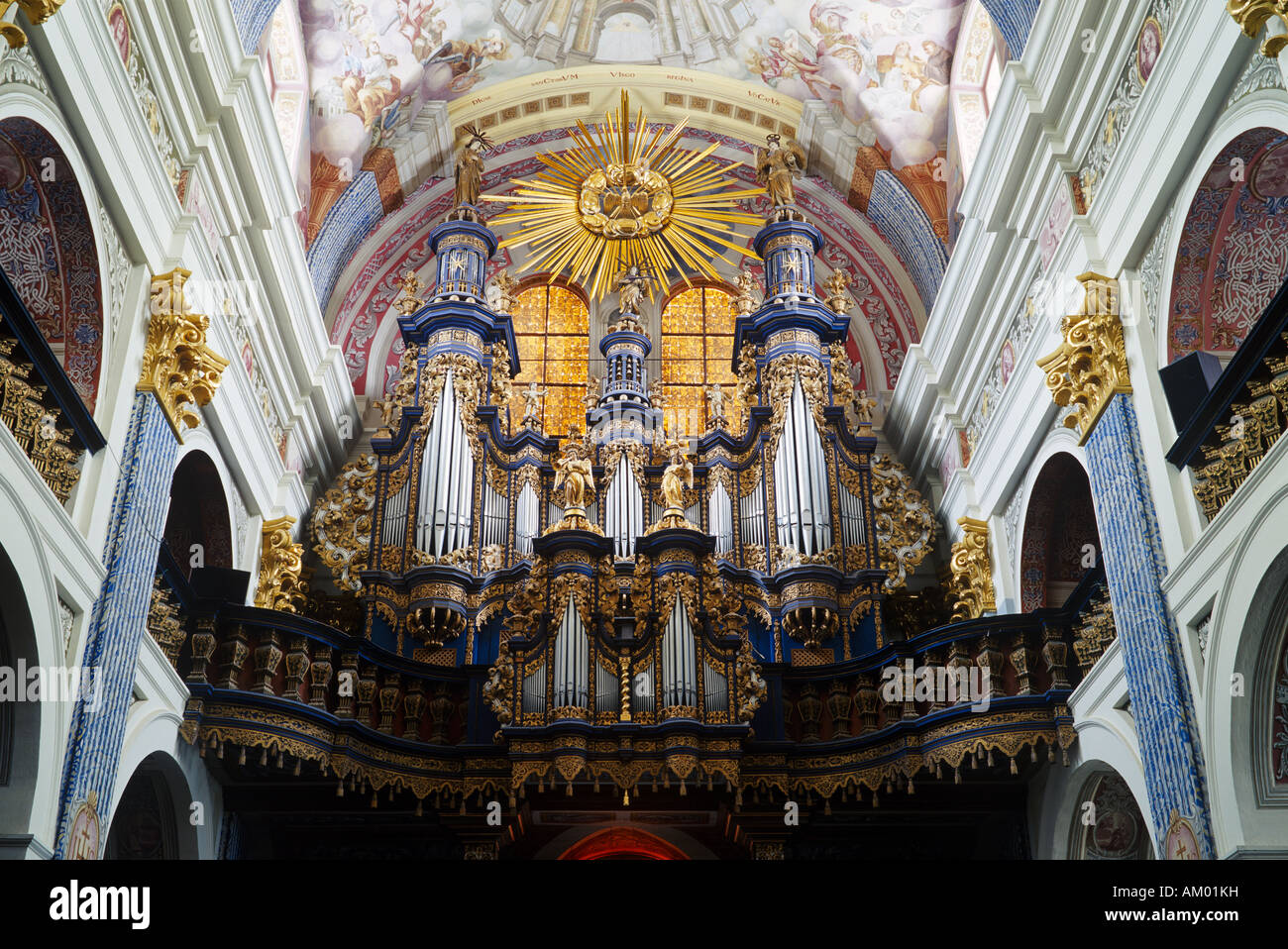 The baroque organ within the Pilgrimage Church Swieta Lipka (Holy Lime) is equiped with lots of mobile figures. Stock Photo
