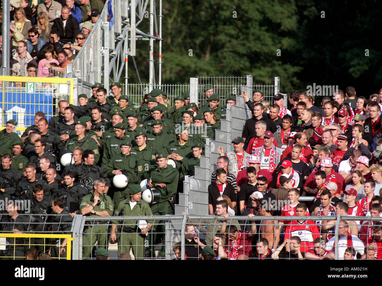 German policeman watching a game from the German Football League Stock Photo