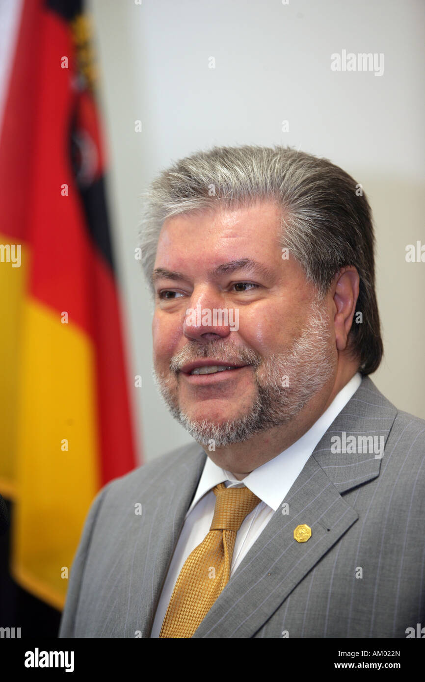 Kurt Beck, prime minister in rhineland-palatinate and SPD Chairman with the german banner Stock Photo