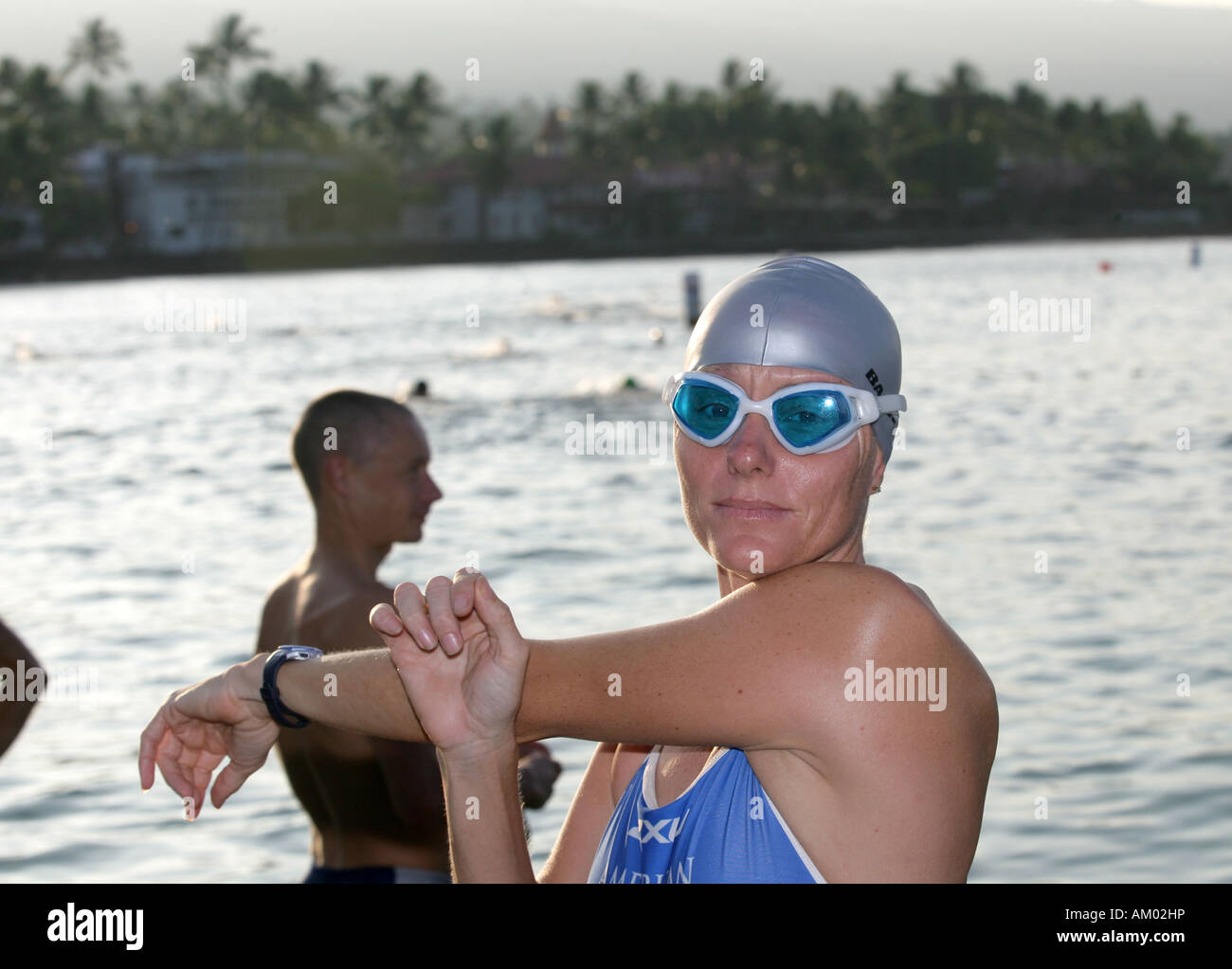 Triathlete Michellie Jones (USA) during the swim training for the world champion ship in in Kailua Kona Hawaii USA Stock Photo
