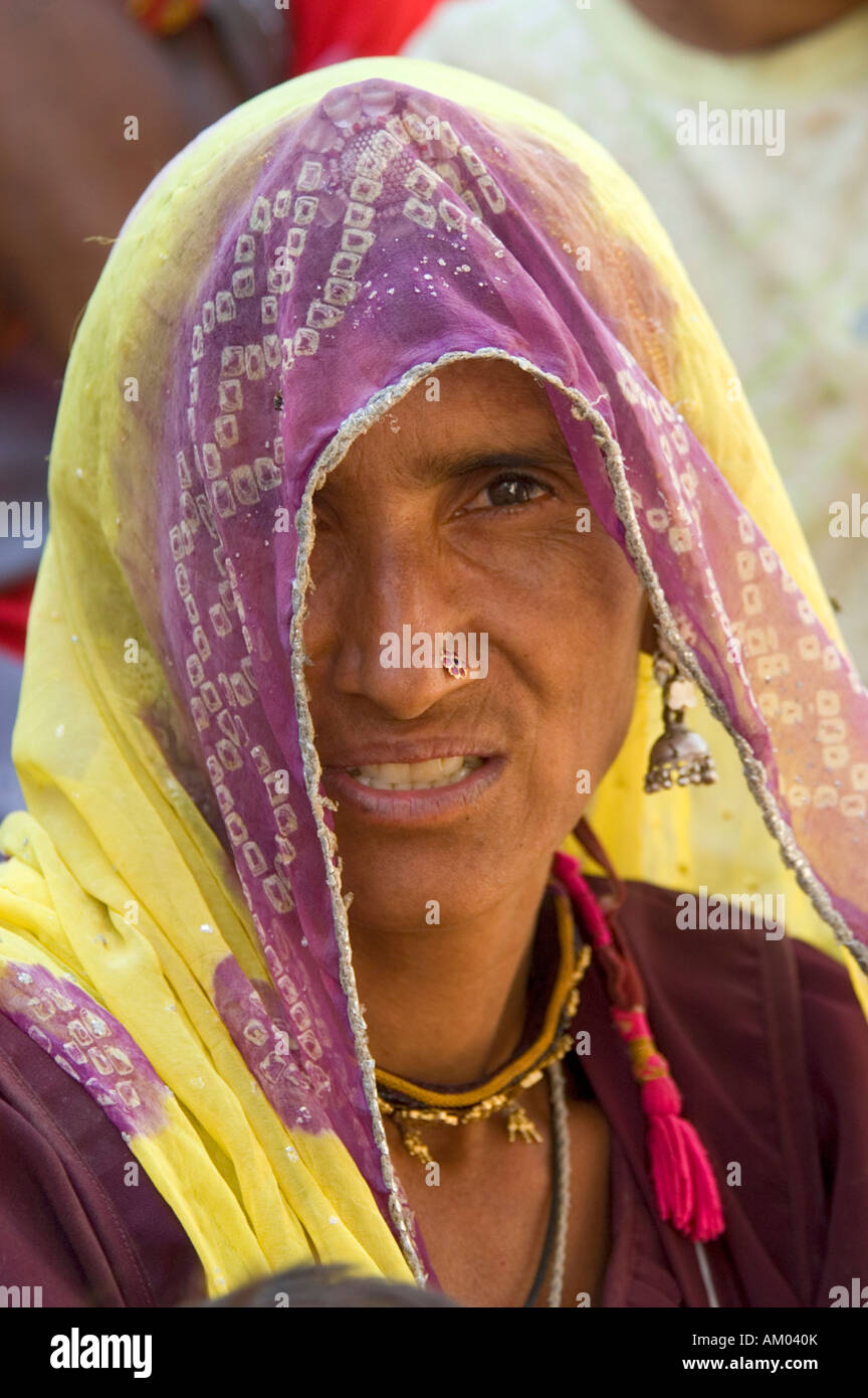 A typical Rajasthani woman gazes shyly at the camera in Nimaj, Rajasthan, India. - Stock Image