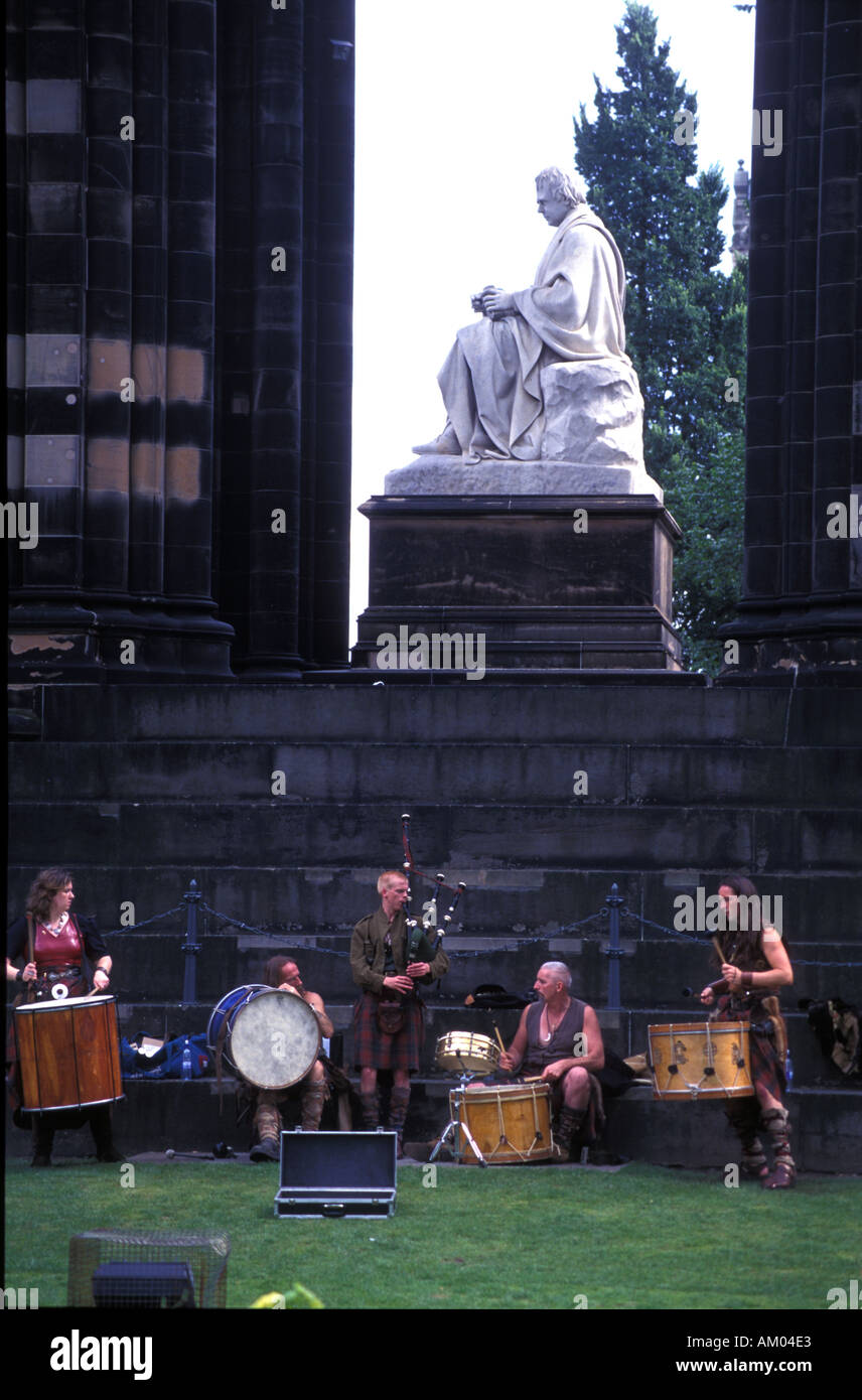 Scottish band under Walter Scott Monument Edinburgh Fringe Festival Scotland Stock Photo
