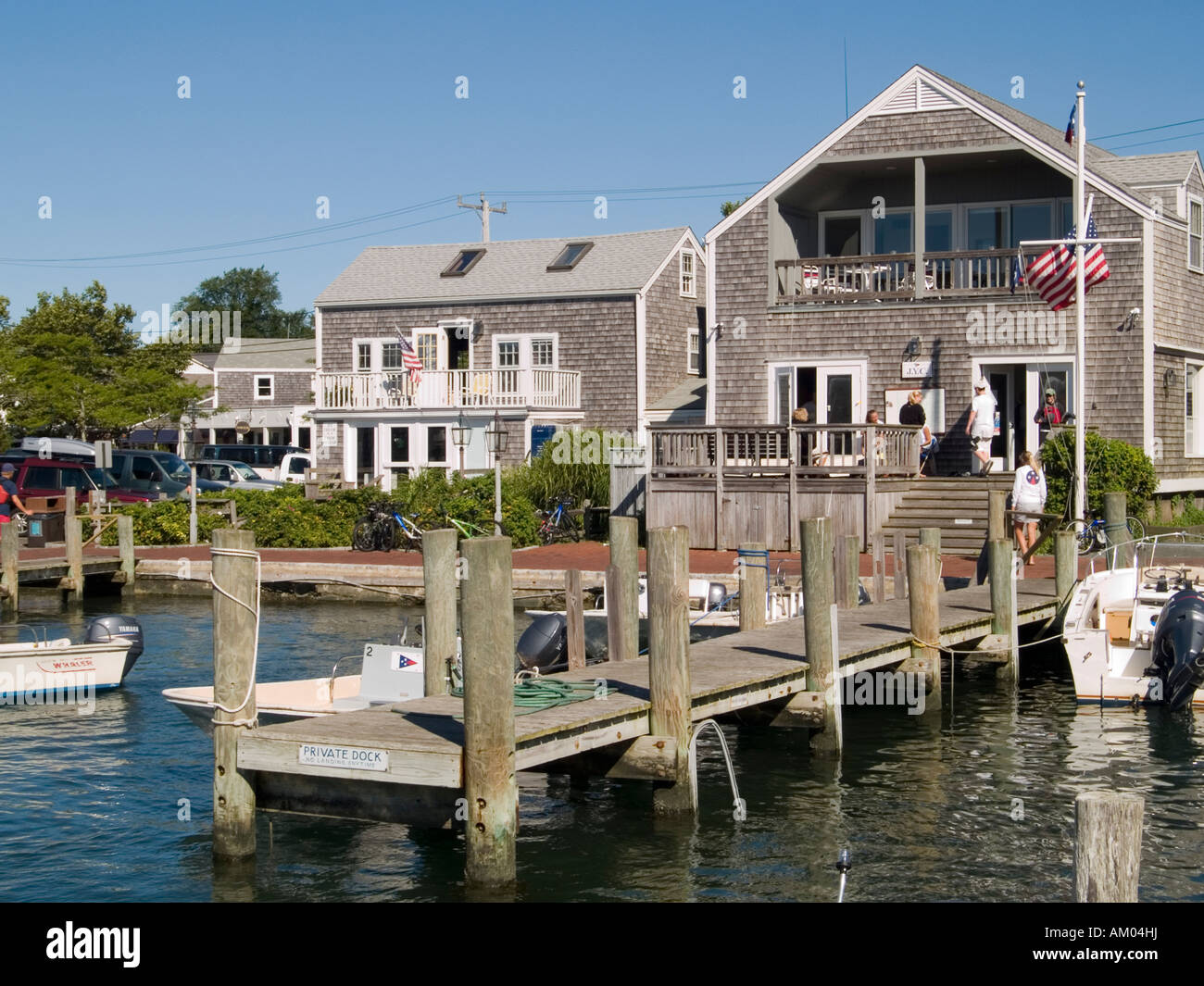 A wooden pier in the harbour at edgartown martha s vineyard usa stock