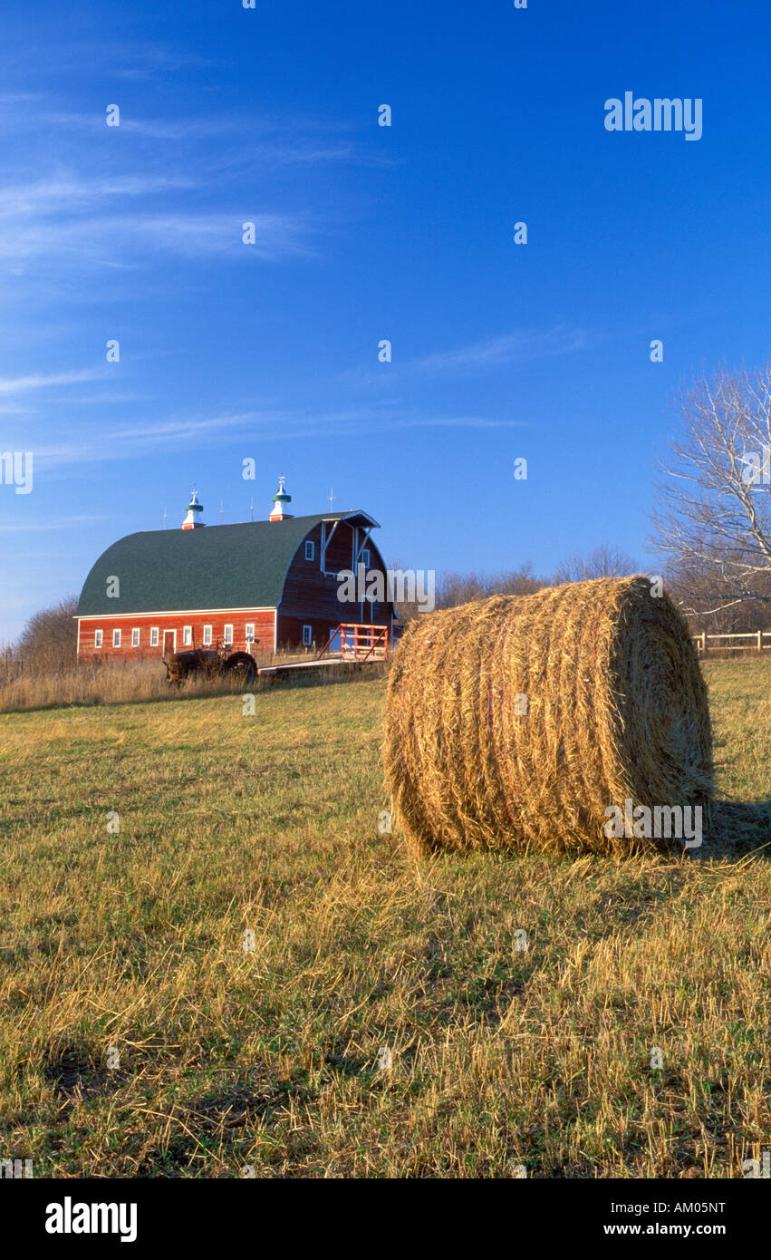 Hay Bale and barn in Minnesota Stock Photo Alamy