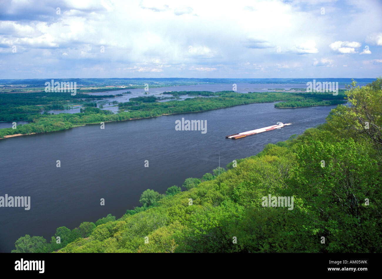 Barge on the Mississippi River from Great River Bluffs State Park