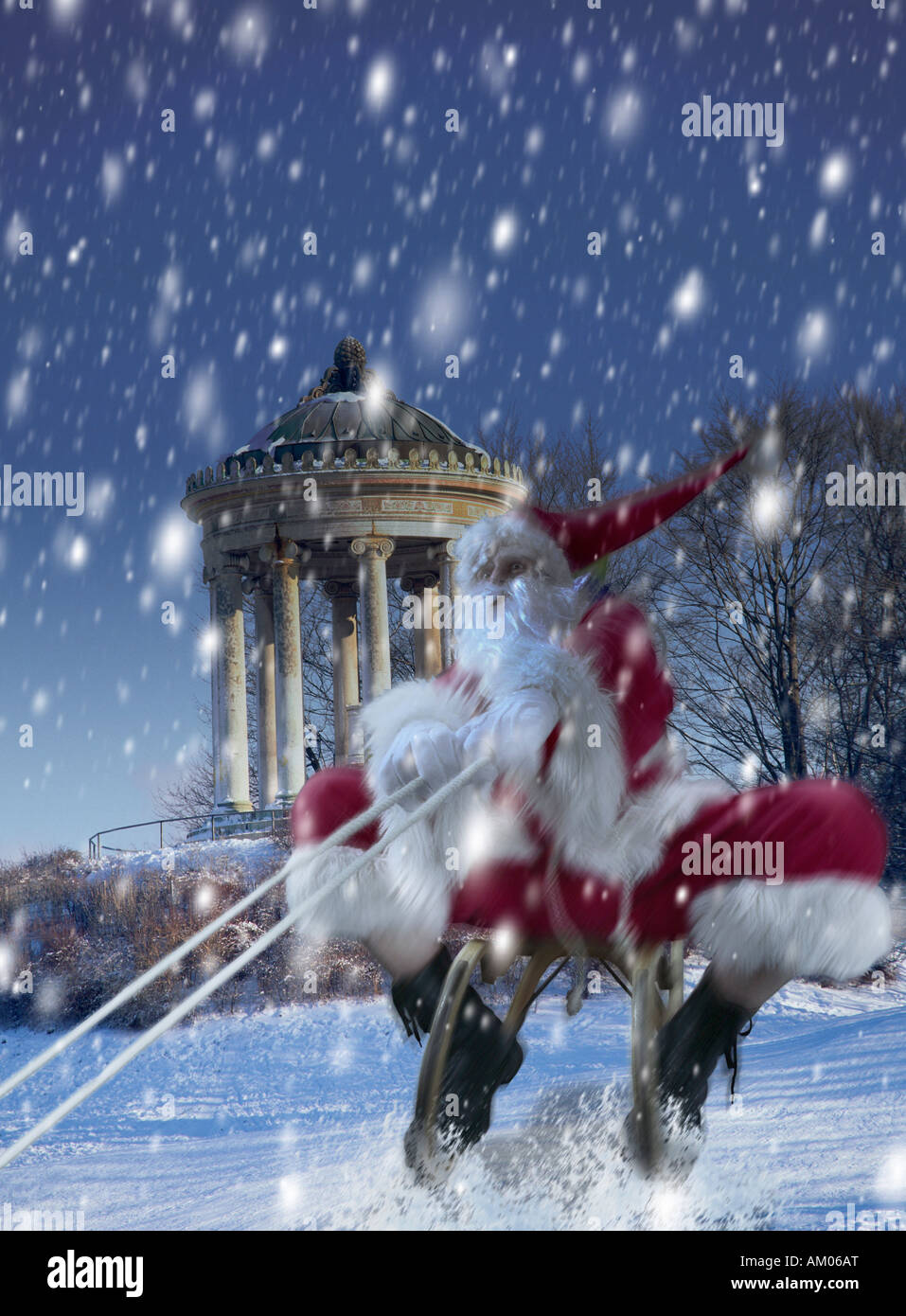 Santa Claus sledding, Munich, Bavaria Germany Stock Photo Alamy