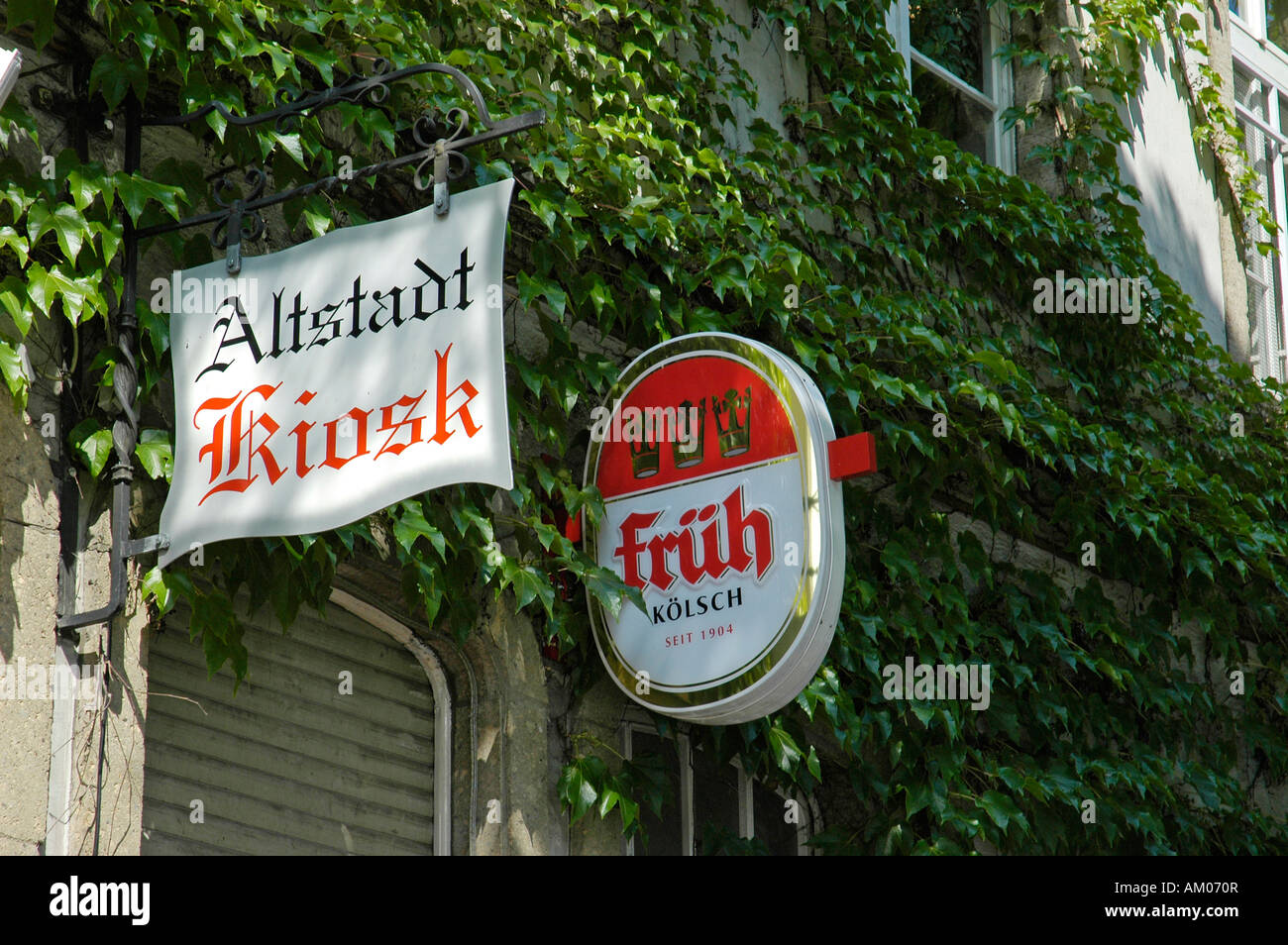Old city kiosk taverne, Frueh Koelsch beer, Cologne, North Rhine-Westphalia, Germany Stock Photo