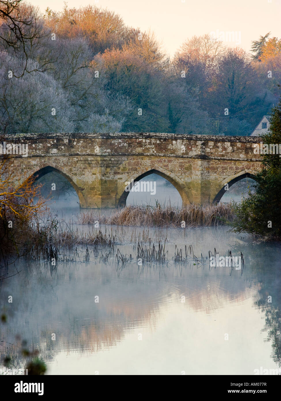 Frosty morning, Sturminster Newton bridge, Dorset, UK Stock Photo