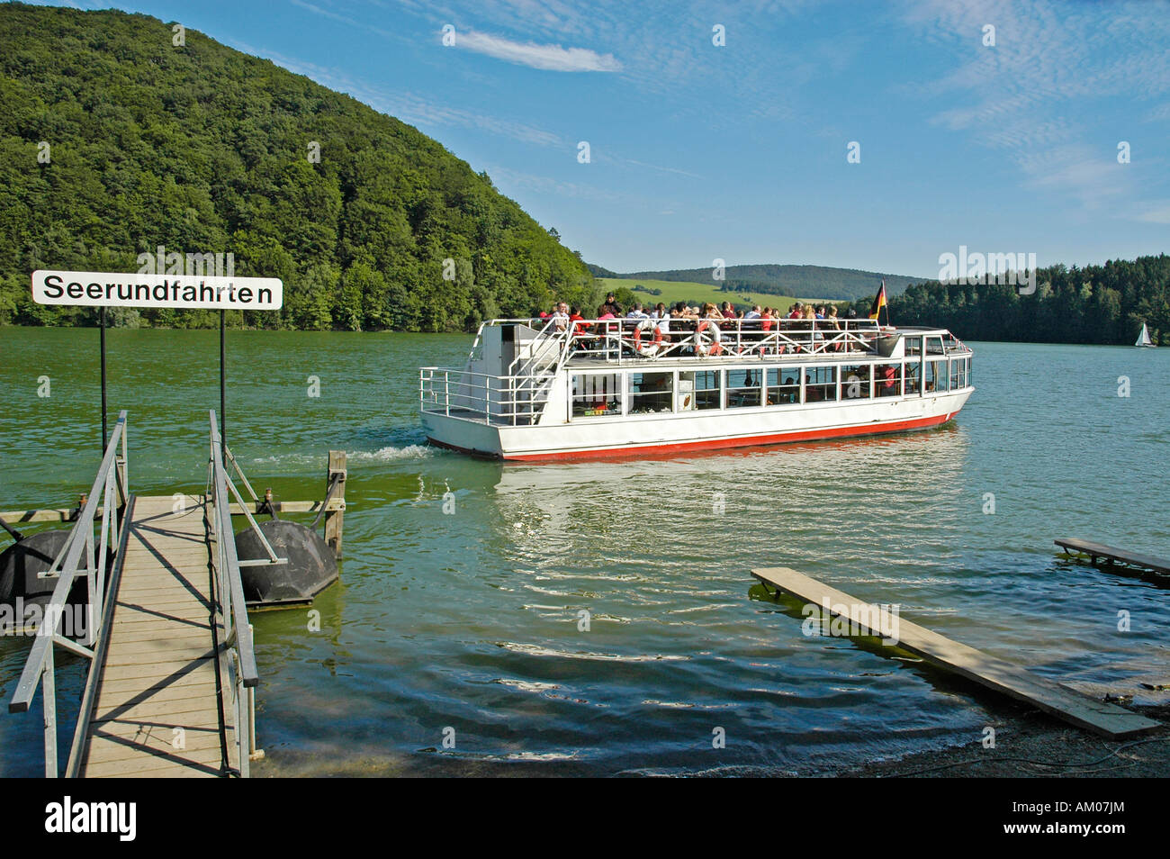 Boat round trip, natural preserve, Diemelsee, lake, Brilon, Marsberg, North Rhine-Westphalia, Germany Stock Photo