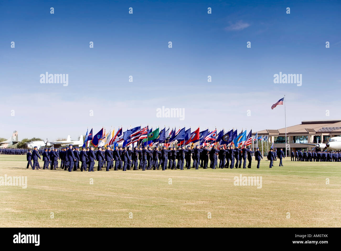 USAF Airmen flags marching basic training USAF Texas Stock Photo Alamy