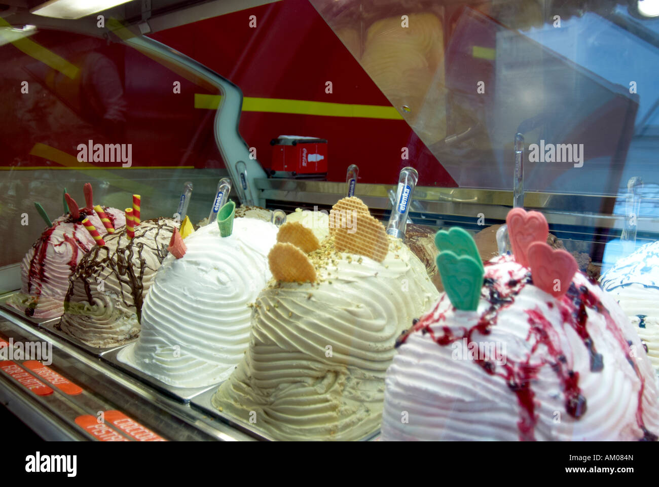Typical Italian Ice Cream For Sale In A Refrigerated Display