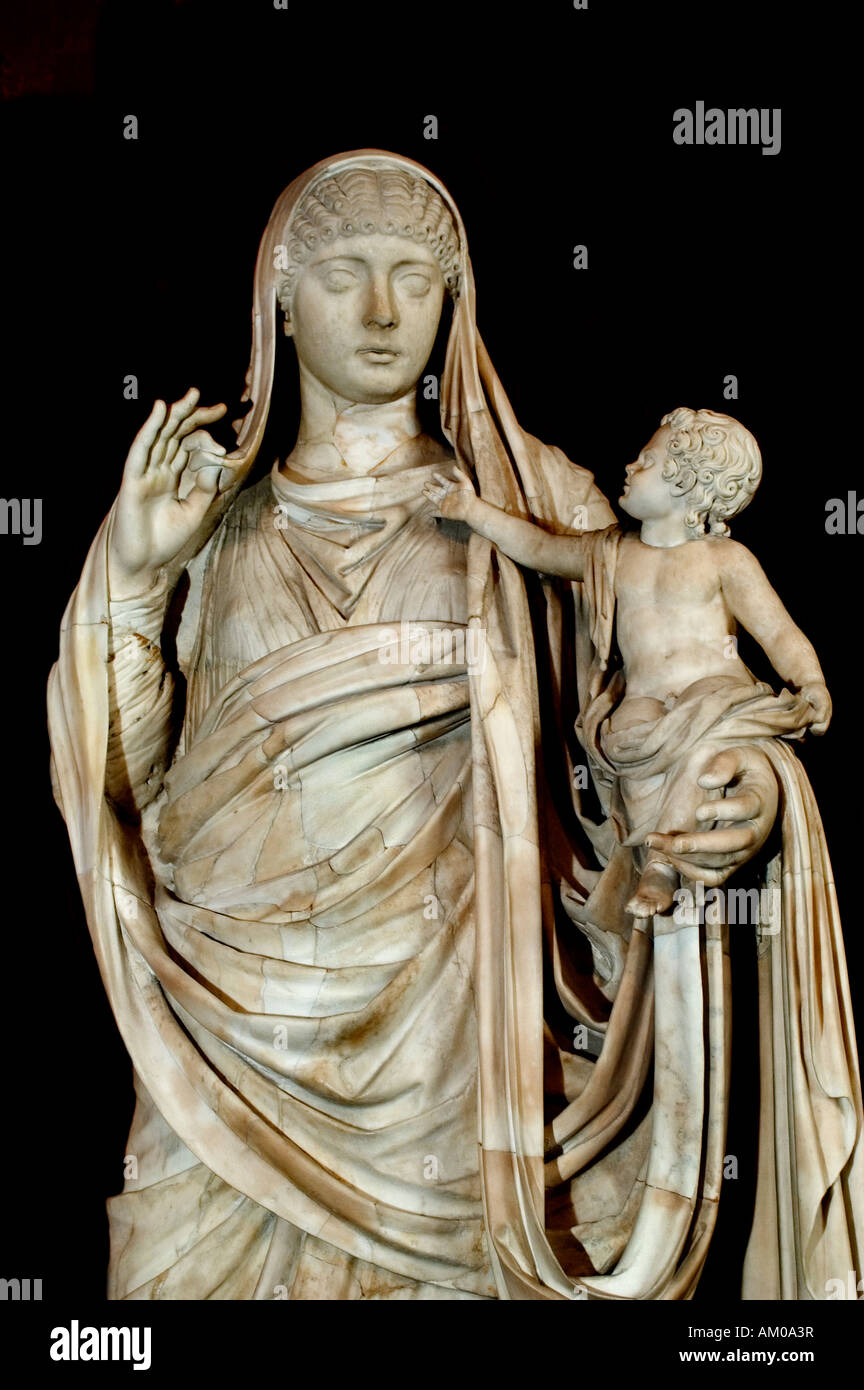 Empress Messaline, wife of the Emperor Claudius, holding Britannicus, 45 AD  Rome Roman Italy Italian Stock Photo