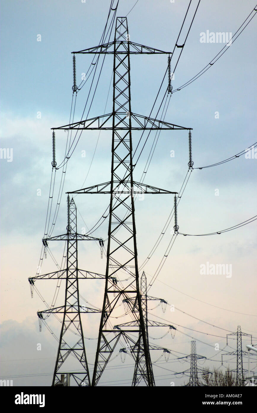 wires electricity pylons grid cables line electric Stock Photo Alamy