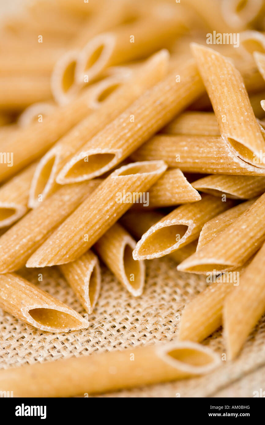 Wholewheat 'penne' pasta Stock Photo