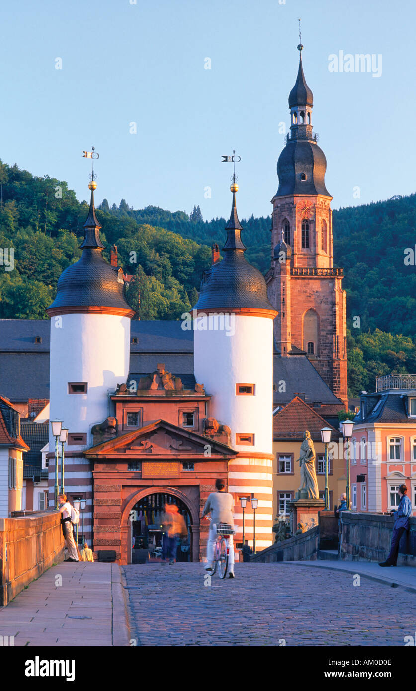 Old Bridge and medieval Gate Heidelberg Germany Stock Photo