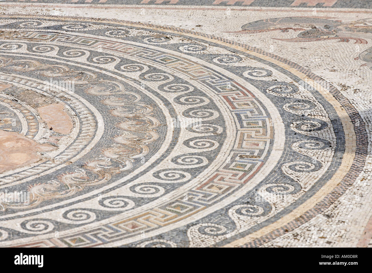 Detail of mosaic floor in atrium in House of the Dolphins, Delos