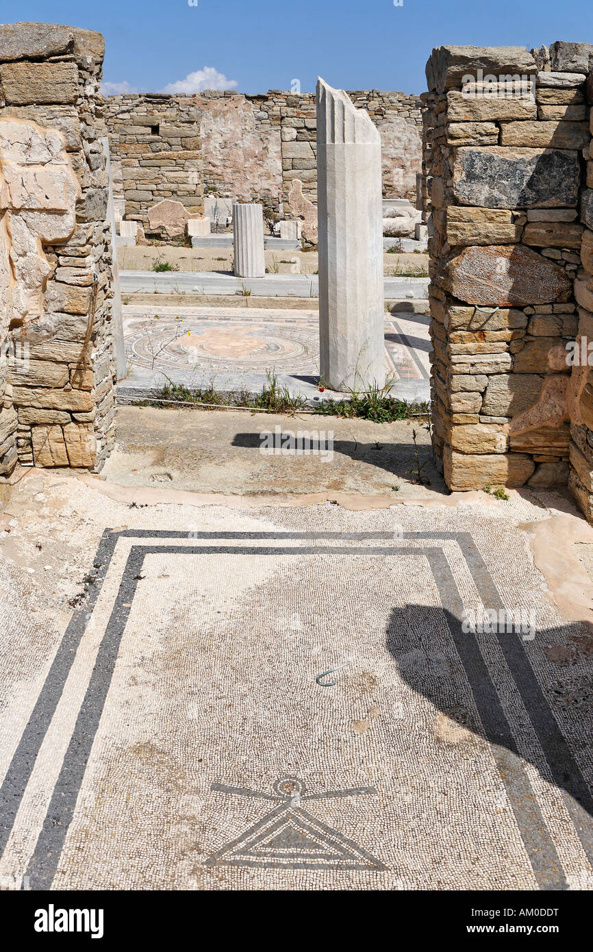 Mosaic at entrance of House of Dolphins , Delos, Greece Stock Photo Alamy