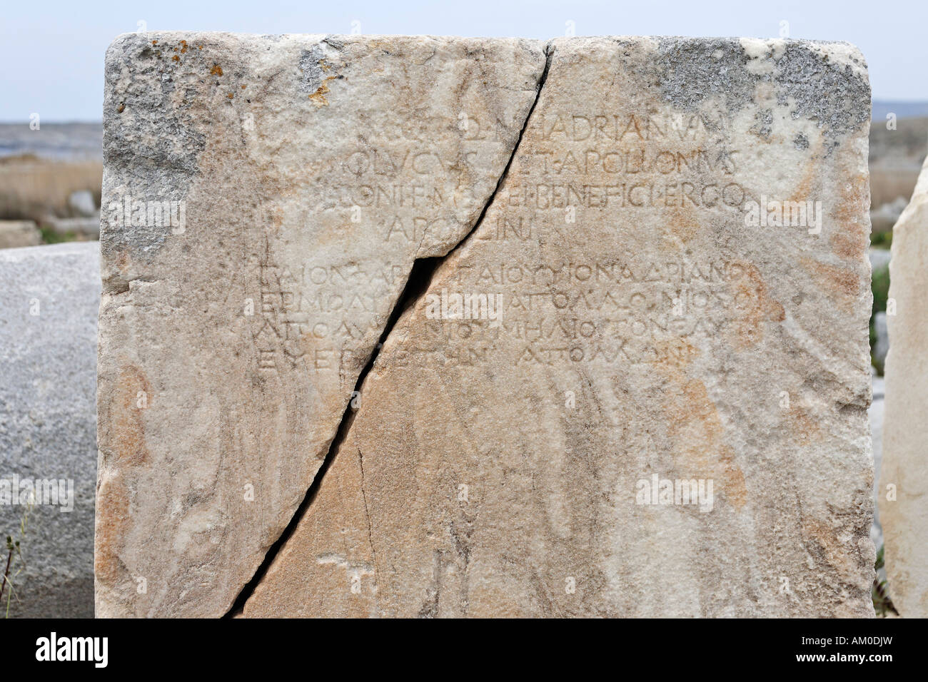 Delos Inscription Column Latin and greek inscription of dedication to Apoll , Delos, Greece ...