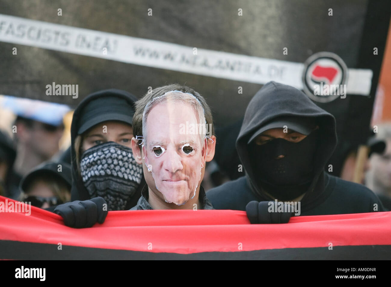 Demonstrator with mask of Wolfgang Schaeuble demonstrating against the state monitoring, 22.09.2007, Berlin, Germany Stock Photo